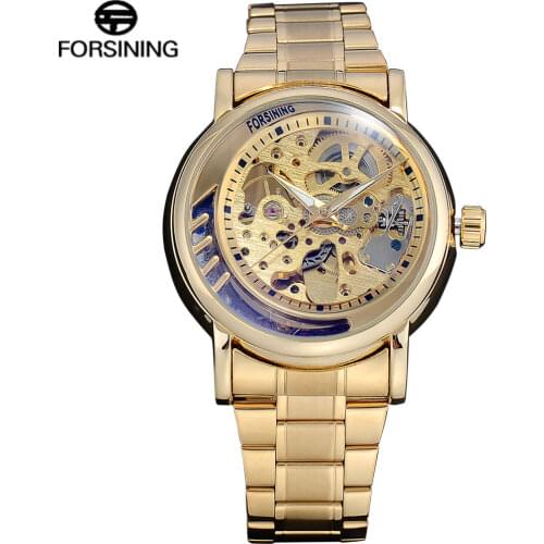 FORSINING Top Brand Luxury Automatic Mechanical Mens Watch Skeleton Stainless Steel Bracelet Self-wind Wrist Watches Men Clock