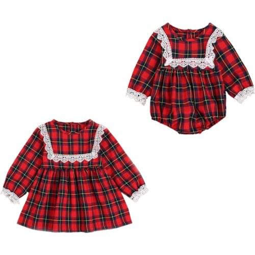 FOCUSNORM Christmas 0-4Y Princess Baby Girls Boys Romper/Dress Ruffles Long Sleeve Lace Plaid Print Outfits Clothes