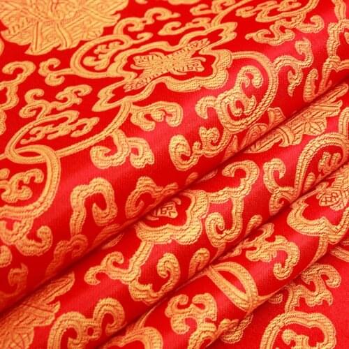 500cm*150cm Imitation silk fabric furniture cushion fabric red gold rich flower brocade fabric dress clothing cloth wholesale