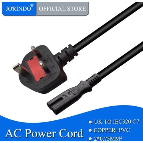 JORINDO 0.32M-0.64M/1FT-3FT,British standard three-pin plug to eight-character jack power adapter conversion line,uk to c7