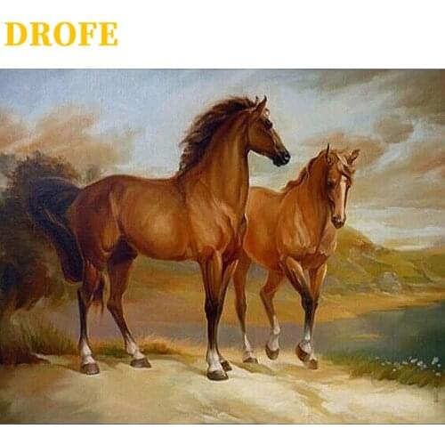 DROFE DIY Frame Snow horses Painting By Numbers modern mural acrylic pigment unique home decoration hand gift 40x50cm