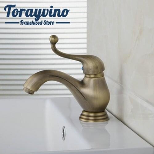 Short Bacia Torneira Retro bathroom Deck Mount Single Handle tap Antique Brass Bathroom Basin Faucets Hot & Cold Mixers Taps