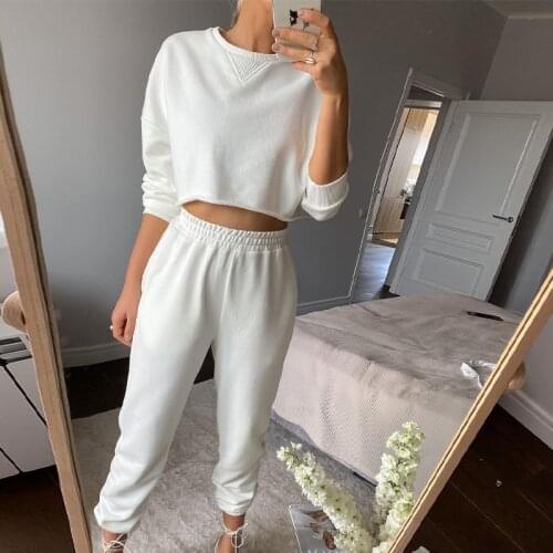 Autumn Womens Tracksuit Suit 2 Pieces Set O-Neck Long Sleeve Women Crop Tops Sets Streetwear Casual Sport Ladies Pants Suits