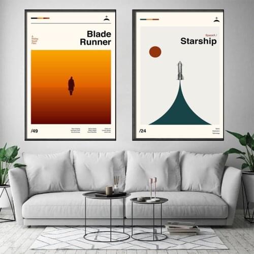 Pulp Fiction Mid Century Interstellar Starship Jaws Vintage Canvas Painting Poster Print Abstratc Wall Art Pictures Home Decor