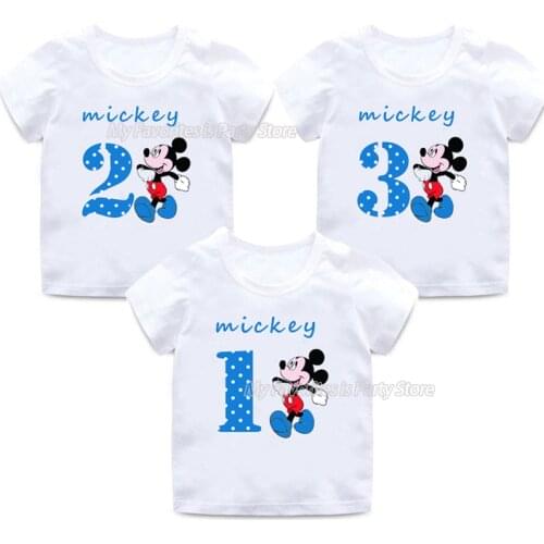 Baby Boy Summer Clothes Mickey Mouse Cotton T-Shirt Disney Toddler Short Sleeve Shirt Child Number Cartoon Printed Casual Tops