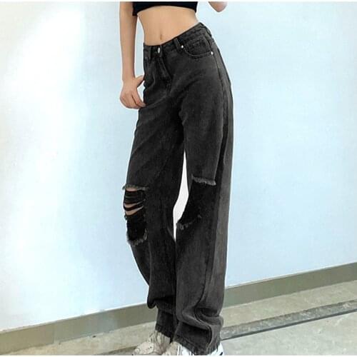 Fashion Ripped Hole Wide Leg Jeans Women Chic Vintage High Waist Zipper Fly Denim Pants Harajuku Trousers Штаны Женские #T2Q