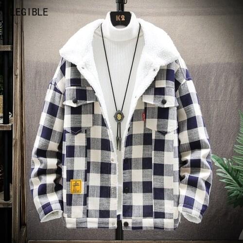 LEGIBLE 2020 Winter Jacket Men Loose Parka Men Fashion Thick Warm Plaid Mens Jackets and Coats Flleece Jackets Men