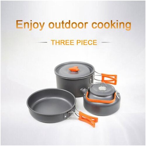 Hewolf outdoor 3 pcs Portable cookware set camping tableware cooking set travel Cutlery Utensils hiking picnic tableware