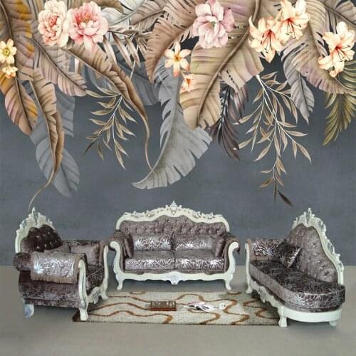 Custom Mural Wallpaper 3D Tropical Plant Leaves Flowers Wall Painting Living Room TV Sofa Bedroom Home Decor Wall Papers Fresco