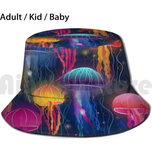 Neon Jellyfish On Parade Sun Hat Foldable UV Protection Underwater Jellyfish Glow Glow In The Dark Sea Life Sealife Jelly