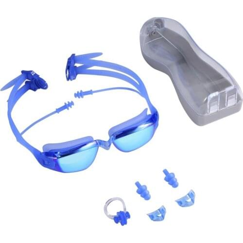 NICEAO Electronic Plating HD Waterproof No Leaking Anti-Fog Adjustable Soft Silicone Swim Goggle With Free Earplug Nose clip