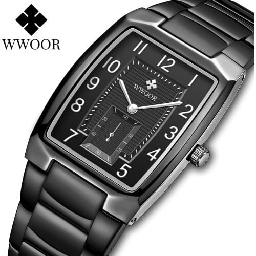 2021 WWOOR New Fashion Mens Watches with Stainless Steel Top Brand Luxury Sports Casual Quartz Date Watch Men Relogio Masculino