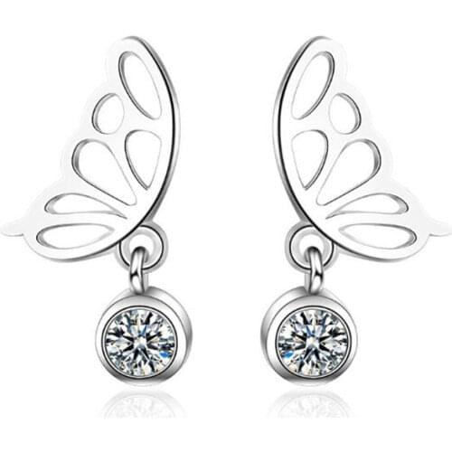 New Temperament Simple Hollow Insect 925 Sterling Silver Jewelry Sweet Butterfly Wings Women Stud Earrings SE647