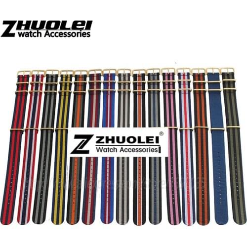 New style Various stripes nylon straps with gold stainless steel rings watchband nato in watchband wholesale 18mm 20mm 22mm 24mm