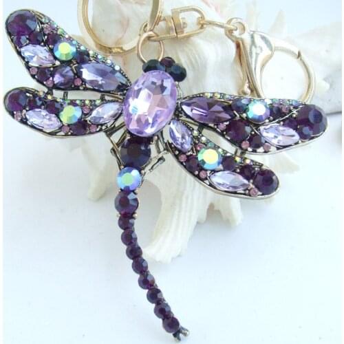 Charming 3.74" Purple Rhinestone Crystal Dragonfly Keychain Pendant K05684C6