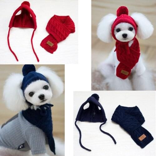 Autumn Winter Pet Warm Products Dog Clothes Knitted Hat Scarf Dog Coats Warm Puppy Dog Accessories Fashion Dog Pet Sets