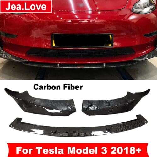 3 pcs/set Carbon Fiber Front Bumper Shovel Chin Lip Protector For Tesla Model 3 Sedan 2018+ Car Tuning Modification