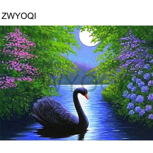 Full Square Diamond mosaic Black Swan rose Full Round Diamond painting Black Swan DIY Diamond embroidery Cross stitch Black Swan