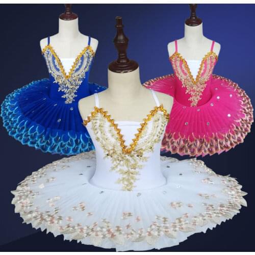 Professional Ballet Tutu Child Swan Lake Costume White Red Blue Ballet Dress for Children Pancake Tutu Girls Dancewear