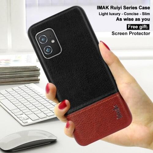 For ASUS Zenfone 8, imak Phone Case Luxury Shockproof Classic PU Leather Case Cover