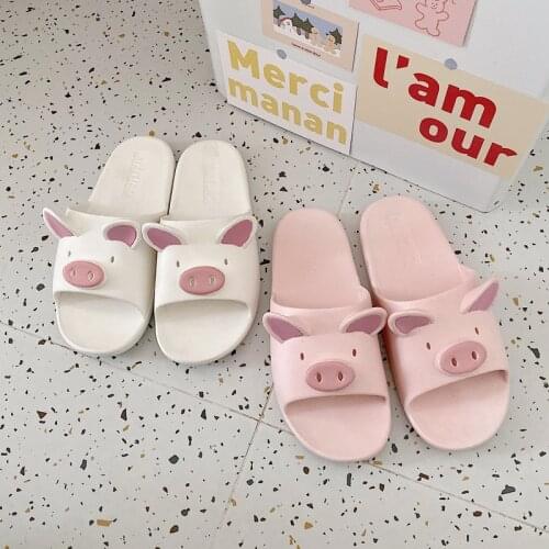 Women Pink Pig Slippers Summer Cute Cartoon Flat Soft Sole Beach Sandal Couple Kids Family Parent-child Home Bath Non-slip Shoes