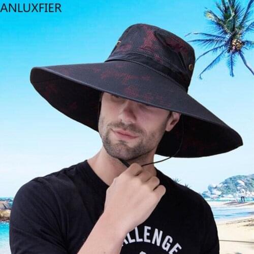 H7252 Sunhat Mens Summer Sunshade Cap Adult Male Outdoor Sunscreen Breathable Fishing Hiking Climbing Mountain Wide Eave Hat