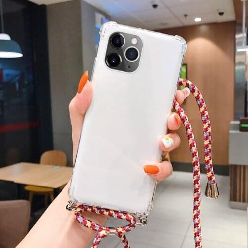 Luxury Cute Lanyard Silicone Phone Case For iPhone 12 Mini 11 Pro Max SE XSmax XR X 8 7 6 Plus Ultra-thin Necklace Rope Cover