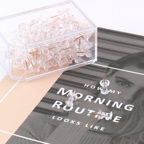 TUTU Rose Gold Push Pin Nail Transparent Thumb Tack For Photo Wall Soft Painting Cork Board Pin Office Accessories 100 Pcs H0218