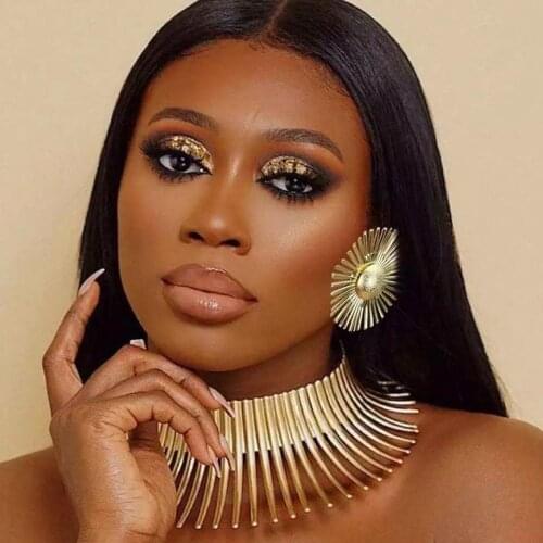 Vedawas Vintage Metal Big Exaggerated Torque Choker Necklace for Women Steampunk Gold Silver Color Africa Necklaces Jewelry Sets