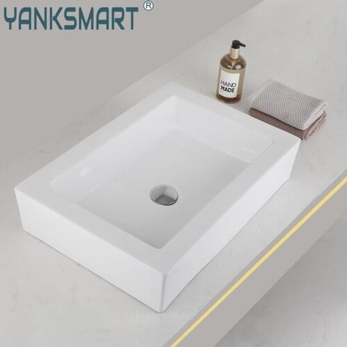 YANKSMART US Contemporary Ceramic Lavatory Basin Sink Above Counter Wash Basin Home Bathroom Deck & Wall Mounted Vessel Sink