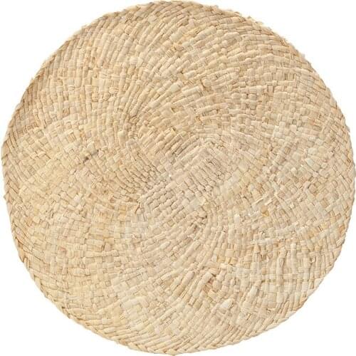 Japanese Natural Corn Husk Placemats Hand-Woven Thick Thermal Insulation Eco-Friendly Hotel Round Decorative Mats 38.5*38.5Cm