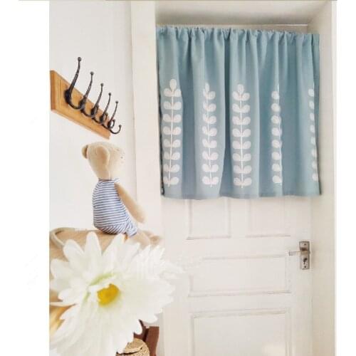 Countryside Half-curtain Embroidered Window Valance Wear Tube Light Shading Coffee Curtain for Kitchen Cabinet Door