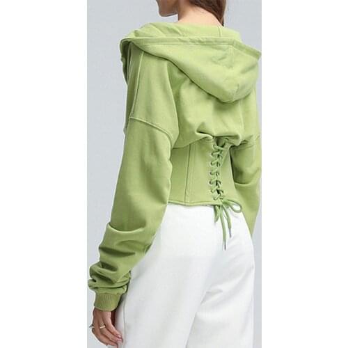 Women Bandage Corset Hoodie Spring Autumn High Waist Tunic Lace Up Hooded Sweatshirt Tracksuit High Street