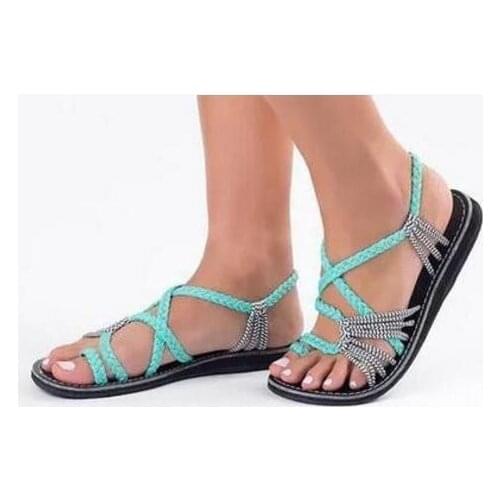 19Hot Womens Sandals Large Size Womens Sandals Rope knot Summer Europe the United States Beach toe flat Sandals Womens shoes