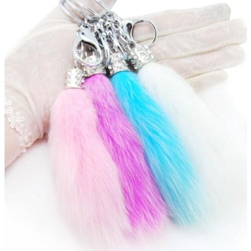 Women Trinket Pompom Rabbit Tail Crystal Keyring Fashion Lovely Fluffy Rabbit Fur Keychain Toy Doll Girls Key Chain Bag Charms
