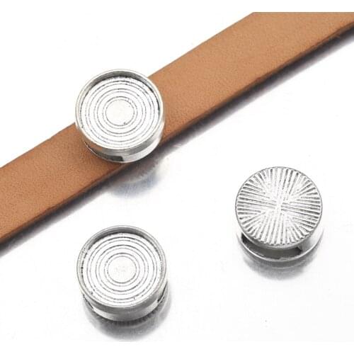 10Pcs Tibetan Silver Round Slider Beads Cabochon Spacer Base Setting Trays Flat Cord Leather Bracelet Diy Jewelry Making Suppli