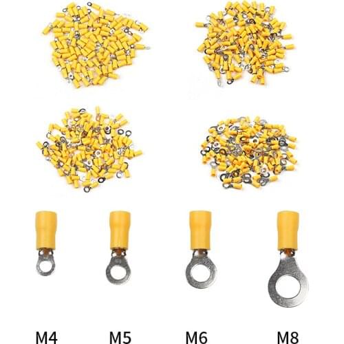 100PCS RV5.5-4/ RV5.5-5/ RV5.5-6/ RV5.5-8 Ring Insulated Wire Connector Yellow Electrical Cable Wire Crimp Terminal Connector