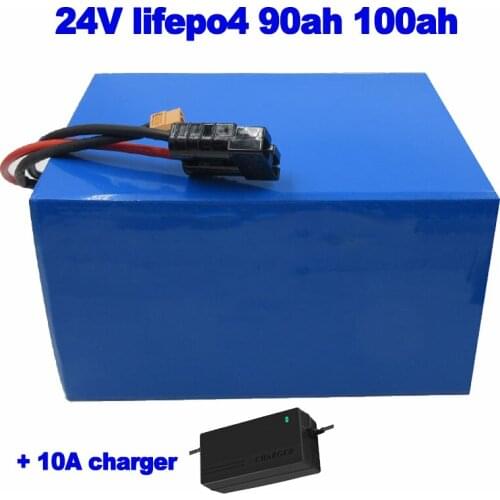 24V 90ah 100ah LiFePO4 lithium phosphate iron Battery Pack for AGV robot solar energy scooter UPS AGV forklift yacht 10A charger