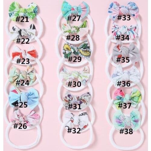 36pc/lot Flamingo/Watermelon/plaid/Floral Print Nylon Hair Bows Headbands Girls Hair Bow with Thin Nylon Headband for Girls Baby
