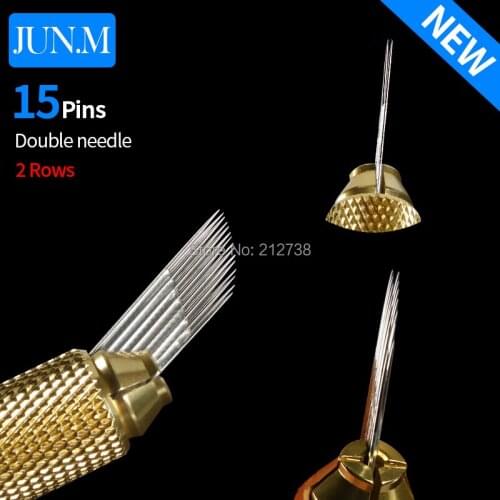 50pcs Permanent Makeup 3D Embroidery Needle 2 Row 15 Pin Needle For Eyebrow Tattoo Microblading Blade Fog Eyebrow Tattoo Needle