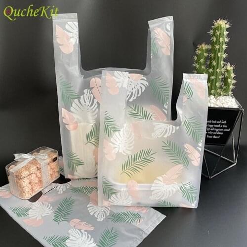 50pcs Supermarket Plastic Shopping Bags Cake Clothing Cosmetic Feather Maple Leaf Vest Gift Packaging Bag Wedding Birthday Party