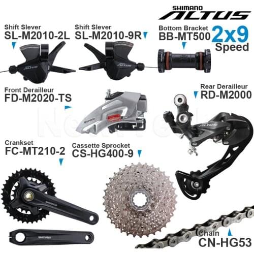 Shimano altus 2x9 Speed Groupset with M2010 Shifter Chain M2000 Front/Rear Derailleur MT210 CRANKSET Cassette Sprocket BB MTB