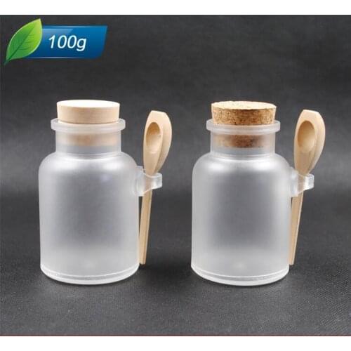 Free Shipping 100g/ml Frosted Plastic Empty Bottle Top Grade With Wood Lid Bath Salt Stive Powder Empty CosmEtic Containers