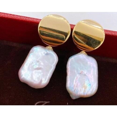 Noble jewelry pair Natural drop Gold stud geometric square love white Baroque earring accessory