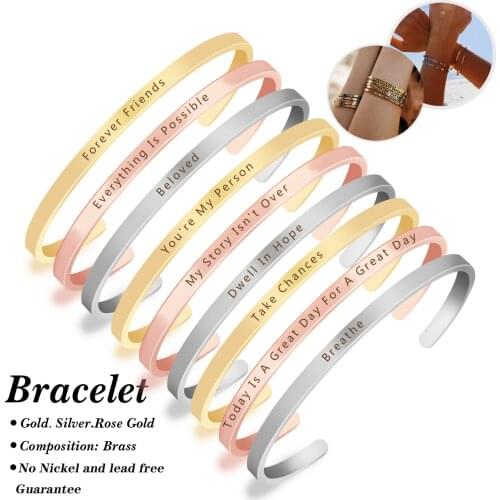 Everything Is Possible Engraved Quote Bangles Inspirational Positive Cuff Bracelet Fashion Charm Personality Gift for Friend