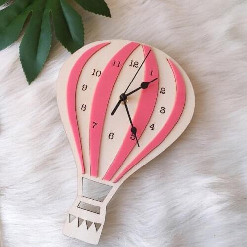 Nordic Style Hot Air Balloon Shape Wooden Mute Wall Clock Home hot air balloon clock cartoon mute clock wall Kid Bedroom Decor