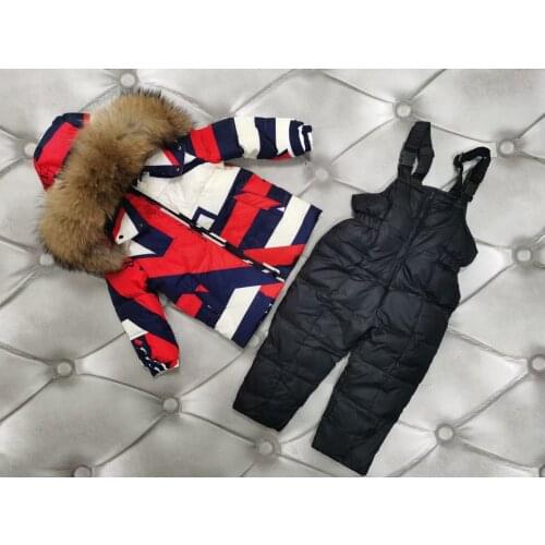 Real Fur Brand 2021 Winter Jacket Children down jackets & PANT duck down Fur hooded girl snowsuit set outerwear ski suit