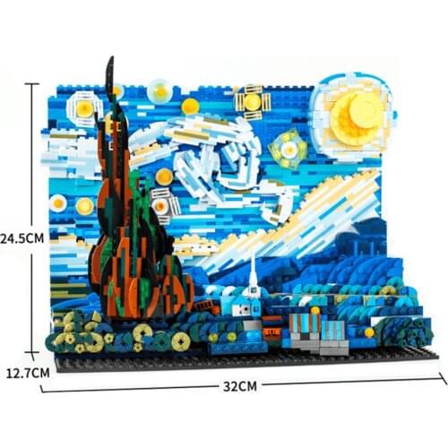 Ideas LED light Starry Night Van Gogh Pixel Painting World Masterpiece Building Block MOC Art Painting Set Bricks Model DIY Toy