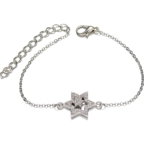 Juya Handmade Judaism Jewelry Micro Pave Zircon Bracelets Start Of David Bracelets For Women Men Fashion Religious Bracelets