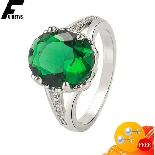 Classic 925 Silver Jewelry Women Ring for Wedding Engagement Party Gift Accessories Oval Emerald Zircon Gemstone Finger Rings